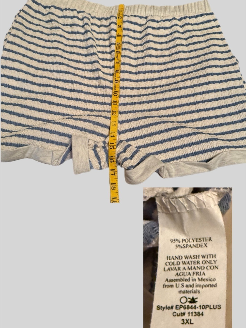 HEIMISH USA Jacquard Striped Top & Short SET in Cream/Blue 3X - Picture 13 of 17